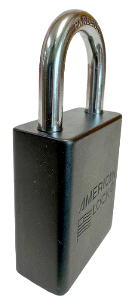 Alum Padlock. 1-1/2" Body, 1/4" Shackle Diameter, 1" Shackle Length, Black, Edmonton 3