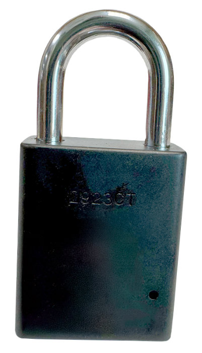 Alum Padlock. 1-1/2" Body, 1/4" Shackle Diameter, 1" Shackle Length, Black, Edmonton 4