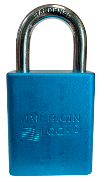 Alum Padlock. 1-1/2" Body, 1/4" Shackle Diameter, 1" Shackle Length, Blue, Edmonton 1