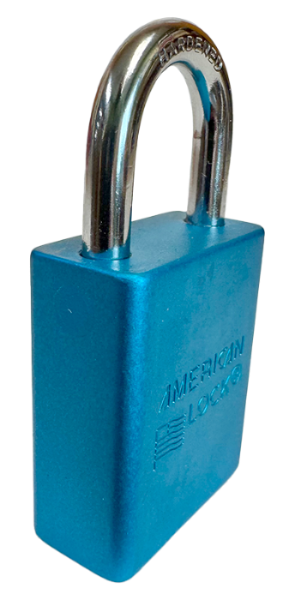 Alum Padlock. 1-1/2" Body, 1/4" Shackle Diameter, 1" Shackle Length, Blue, Edmonton 2