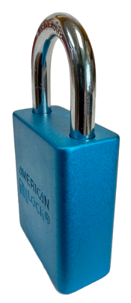 Alum Padlock. 1-1/2" Body, 1/4" Shackle Diameter, 1" Shackle Length, Blue, Edmonton 3