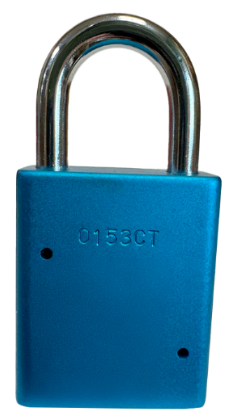 Alum Padlock. 1-1/2" Body, 1/4" Shackle Diameter, 1" Shackle Length, Blue, Edmonton 4