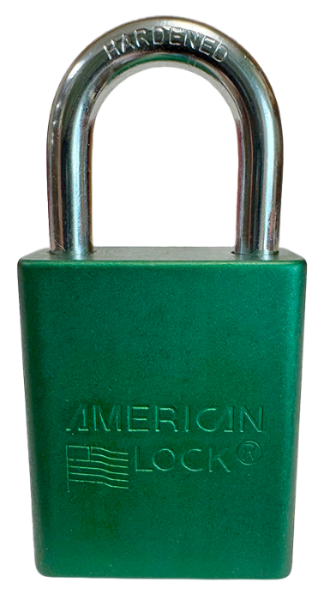 Alum Padlock. 1-1/2" Body, 1/4" Shackle Diameter, 1" Shackle Length. Green, Edmonton 1