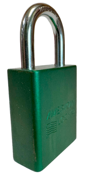 Alum Padlock. 1-1/2" Body, 1/4" Shackle Diameter, 1" Shackle Length. Green, Edmonton 2