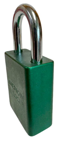 Alum Padlock. 1-1/2" Body, 1/4" Shackle Diameter, 1" Shackle Length. Green, Edmonton 3