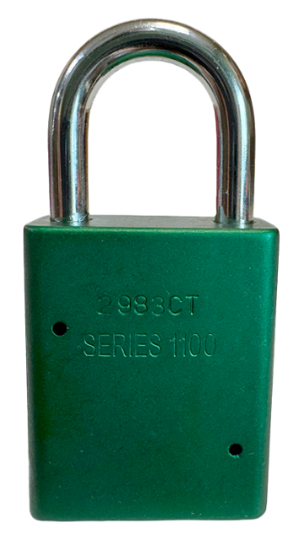 Alum Padlock. 1-1/2" Body, 1/4" Shackle Diameter, 1" Shackle Length. Green, Edmonton 4