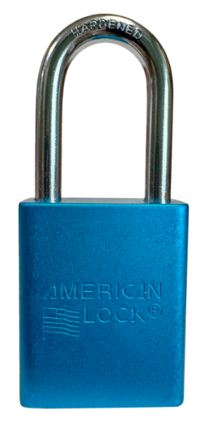 Alum Padlock. 1-1/2" Body, 1/4" Shackle Diameter, 1-1/2" Shackle Length. Blue, Edmonton 1