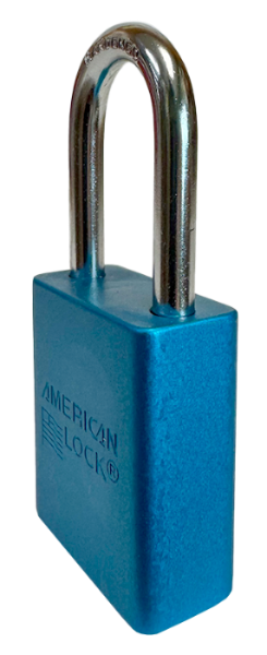 Alum Padlock. 1-1/2" Body, 1/4" Shackle Diameter, 1-1/2" Shackle Length. Blue, Edmonton 3