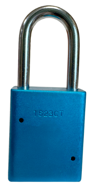 Alum Padlock. 1-1/2" Body, 1/4" Shackle Diameter, 1-1/2" Shackle Length. Blue, Edmonton 4