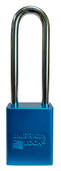 Alum Padlock. 1-1/2" Body, 1/4" Shackle Diameter, 3" Shackle Length. Blue, Edmonton 1