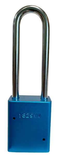 Alum Padlock. 1-1/2" Body, 1/4" Shackle Diameter, 3" Shackle Length. Blue, Edmonton 4