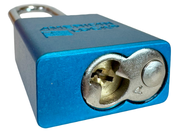 Alum Padlock. 1-1/2" Body, 1/4" Shackle Diameter, 3" Shackle Length. Blue, Edmonton 5