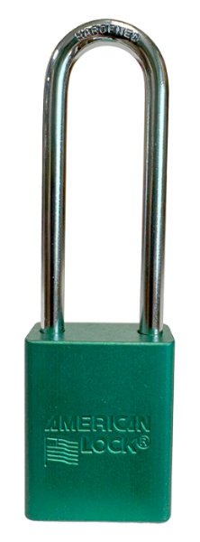 Alum Padlock. 1-1/2" Body, 1/4" Shackle Diameter, 3" Shackle Length. Green, Edmonton 1