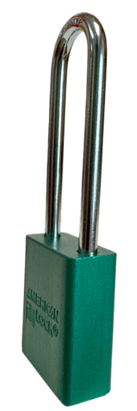 Alum Padlock. 1-1/2" Body, 1/4" Shackle Diameter, 3" Shackle Length. Green, Edmonton 3