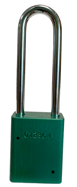 Alum Padlock. 1-1/2" Body, 1/4" Shackle Diameter, 3" Shackle Length. Green, Edmonton 4