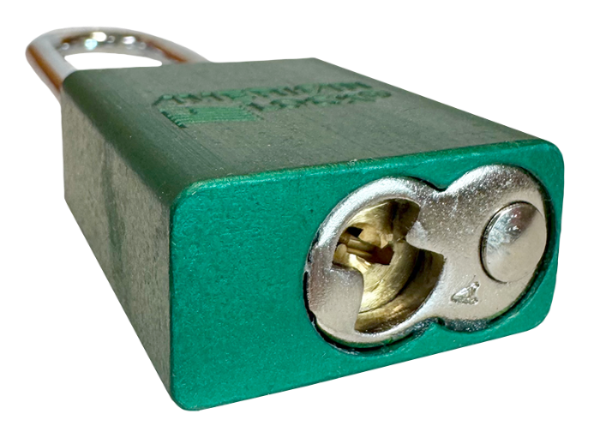 Alum Padlock. 1-1/2" Body, 1/4" Shackle Diameter, 3" Shackle Length. Green, Edmonton 5
