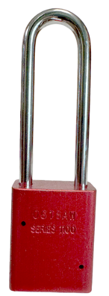 Alum Padlock. 1-1/2" Body, 1/4" Shackle Diameter, 3" Shackle Length. Red, Edmonton 4