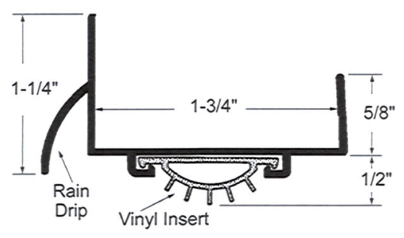 Door Shoe Aluminum w/Vinyl Insert Edmonton Sizing Chart