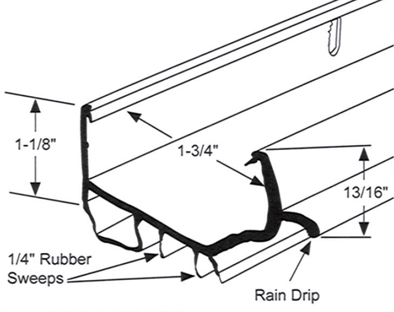 Door Shoe Rubber Sweeps, 35-3/4"L, Sizing Chart Edmonton