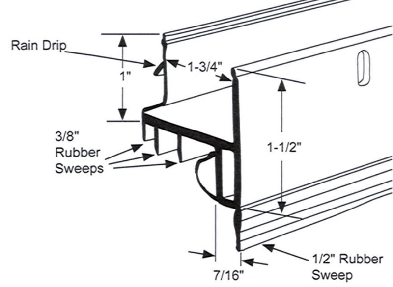 Door Shoe Rubber Sweep, 36"L, White, Sizing Chart Edmonton