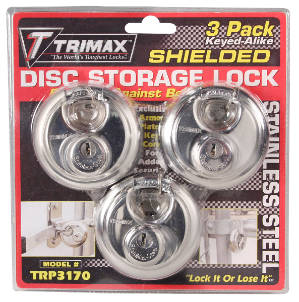 3-Pack Keyed-Alike Stainless Steel 70mm Round Padlock, 10mm Shackle Edmonton
