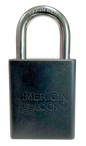 Alum Padlock. 1-1/2" Body, 1/4" Shackle Diameter, 1" Shackle Length, Black, Edmonton 1