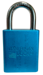Alum Padlock. 1-1/2" Body, 1/4" Shackle Diameter, 1" Shackle Length, Blue, Edmonton 1