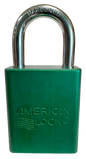 Alum Padlock. 1-1/2" Body, 1/4" Shackle Diameter, 1" Shackle Length. Green, Edmonton 1