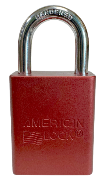 Alumi Padlock. 1-1/2" Body, 1/4" Shackle Diameter, 1" Shackle Length. Red, Edmonton 1