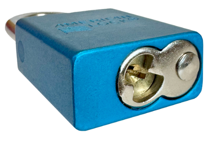 Alum Padlock. 1-1/2" Body, 1/4" Shackle Diameter, 1-1/2" Shackle Length. Blue, Edmonton 5