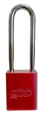 Alum Padlock. 1-1/2" Body, 1/4" Shackle Diameter, 3" Shackle Length. Red, Edmonton 1