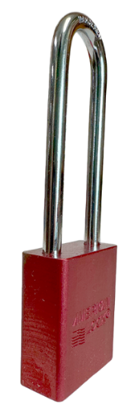Alum Padlock. 1-1/2" Body, 1/4" Shackle Diameter, 3" Shackle Length. Red, Edmonton 2