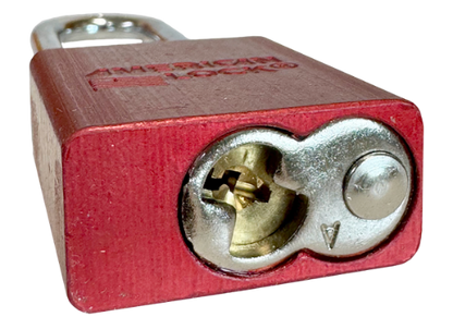 Alum Padlock. 1-1/2" Body, 1/4" Shackle Diameter, 3" Shackle Length. Red, Edmonton 5