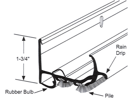 Door Shoe, 1-3/4"W x  1-3/4"H, 35-3/4" Long, White Sizing Chart Edmonton