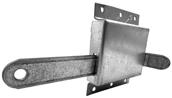 Commercial garage door long-throw slide lock secures door, mounts to interior latches through track 3