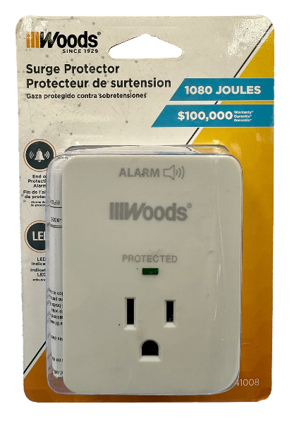 Woods surge protector creates a buffer between power & equipment blocks electrical surges 1