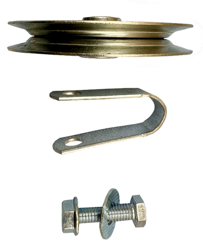 Extension Spring Pulley 4" Zinc Plated Steel Sheave Strap. Used on older style large flat doors - pieces top