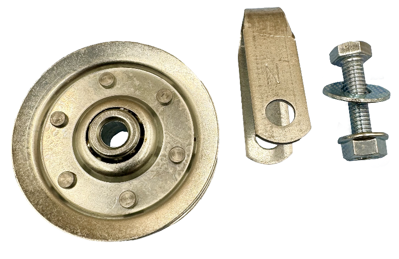 Extension Spring Pulley 4" Zinc Plated Steel Sheave Strap. Used on older style large flat doors - pieces