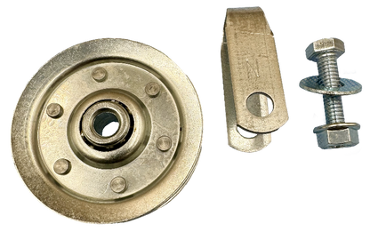 Extension Spring Pulley 4" Zinc Plated Steel Sheave Strap. Used on older style large flat doors - pieces