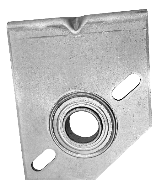 Residential fixed spring plate 3-3/8" offset with 1" bearing holds spring shaft on common residential doors - back